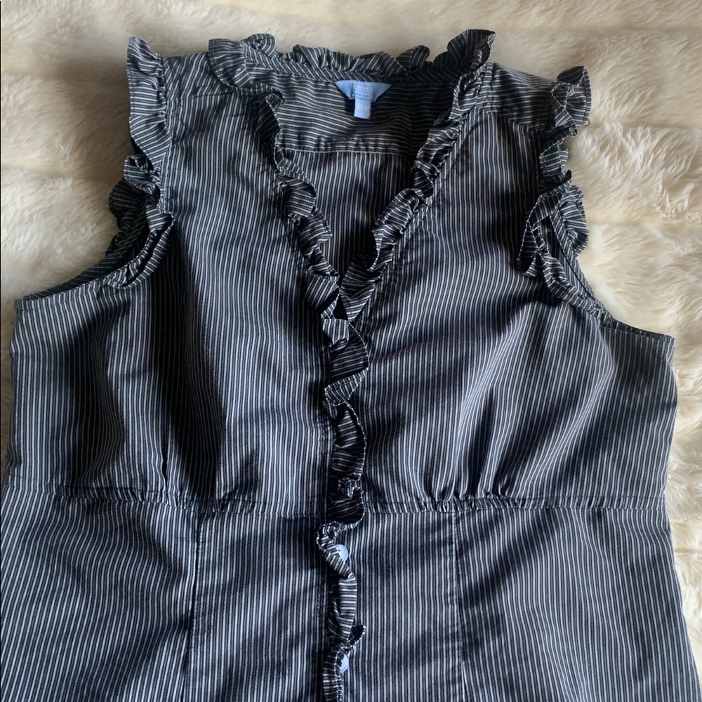 Y2K Denver Hayes grey black pinstripe sleeveless ruffle shirt top M - Picture 9 of 10
